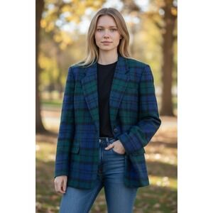 Womens VTG Pendleton Virgin Wool Jacket Blazer coat Green Tartan Plaid Sz 16 USA